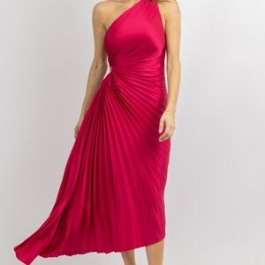 VIVA MAGENTA PLEATED MIDI DRESS